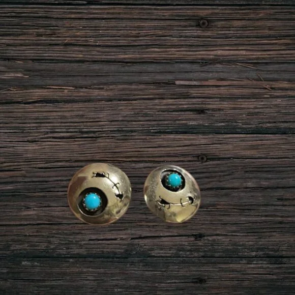 Vintage Native American Sterling Silver Turquoise Shadow Box Earrings - Picture 3 of 7